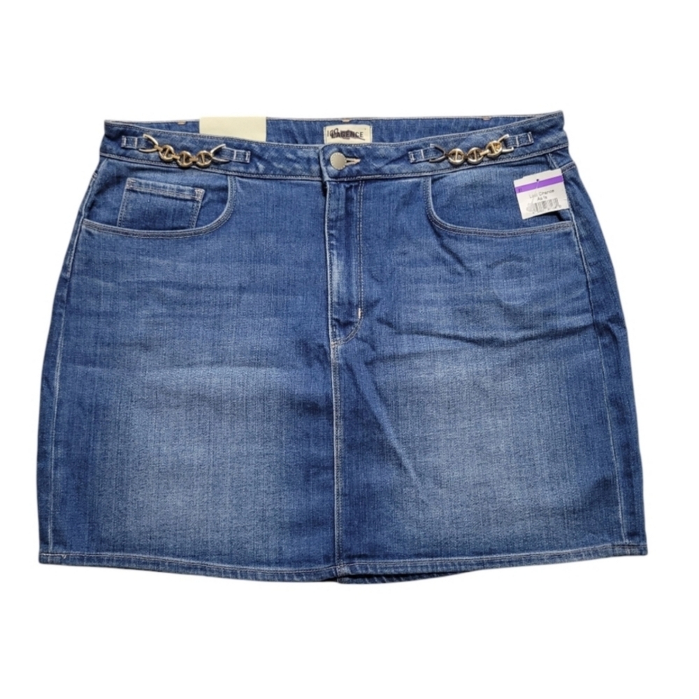 ❤️B2G1 NWT L'AGENCE Arlene Mini Denim Blue Skirt with Chain Detail Women's 33